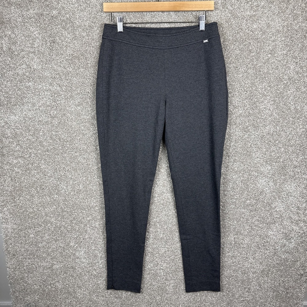 St John Pants Gray Stretch Knit High Rise Side Zip Ankle Tapered Womens 8